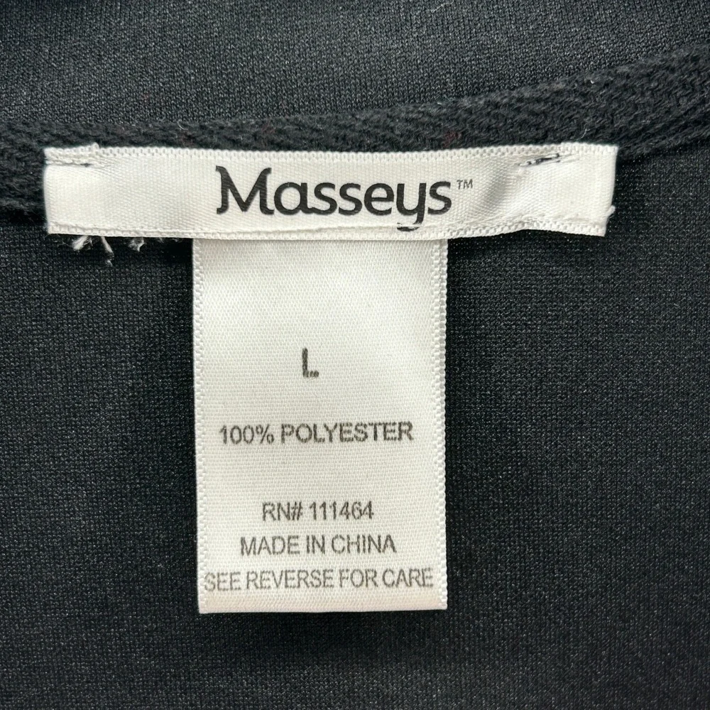 Masseys Full Zip Track Jacket Black Striped Mock‎ Neck L Athletic Sporty Active